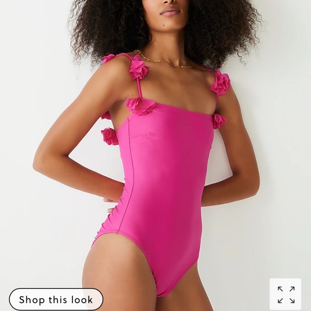 J.Crew flower-strap one-piece swimsuit in hot pink NWOT size 12